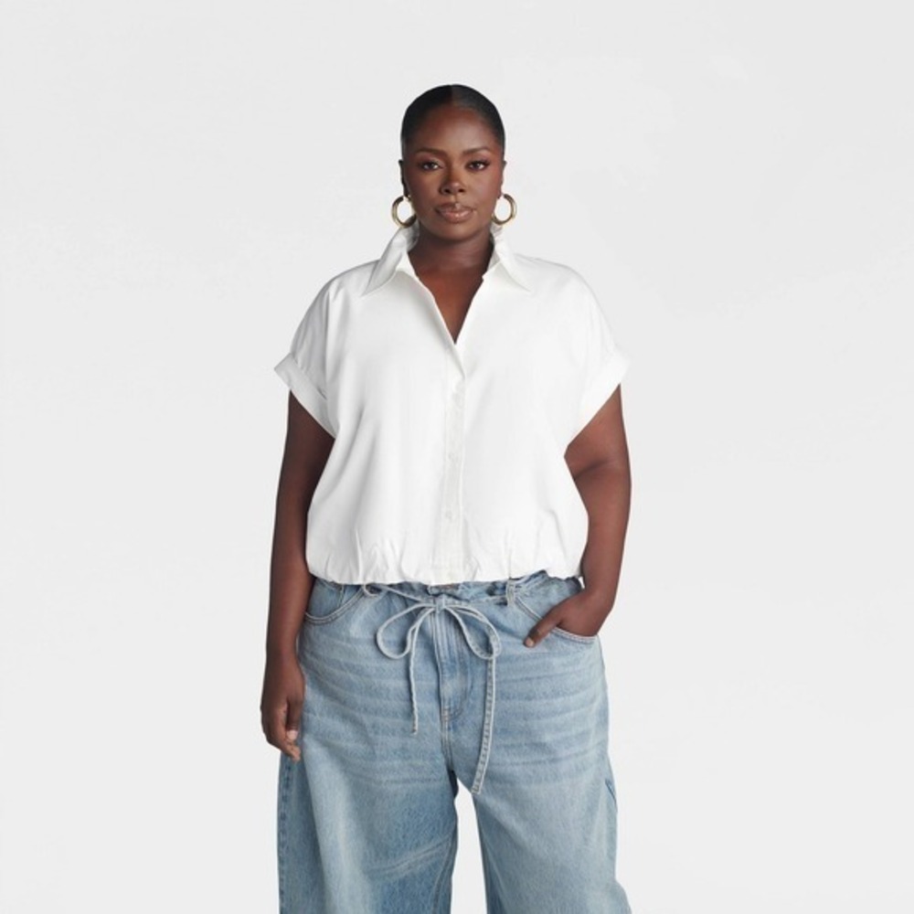 KBB by KAHLANA x Target S / Small The Cropped Bubble Shirt White Top New / NWT! - Picture 6 of 10